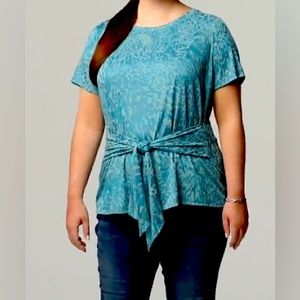 Simply Vera Top with toggle tie teal blue